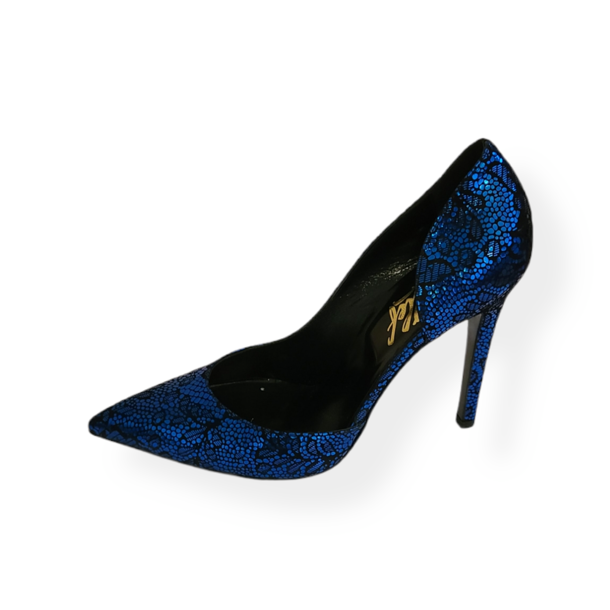 Kalon electric Blue d'Orsay high heel pumps, Hand made, Leaser leather ,Kalon Electric Blue, Made in Italy. - Image 3